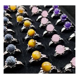 car dvr Cluster Rings Lucky Chakras Pink Rose Quartz Healing Crystal Bead White Blue Natural Stone Ring For Women Jewelry Gift Drop Delivery Dhf9C