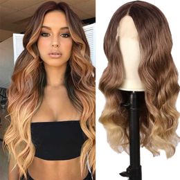 Xuchang wig female front lace gradient long curly hair big wave chemical Fibre wig full head set wigs 230301