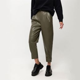 Women's Pants Capris Casual Solid Colour Real Pocket Loose Pu Leather Pants Office Ladies Basic Button Zipper Harem Pants Fashion Autumn 230301