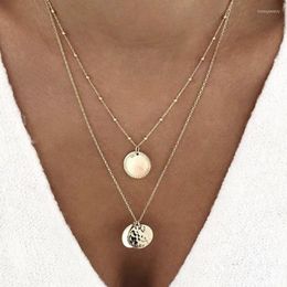 Pendant Necklaces Bohemian 2 Layers Charms Necklace For Women Geometry Round Chain Chockers Jewellery Wholesale Collar A11407