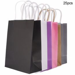 Gift Wrap 25Pcs/Pack Gift Bag Kraft Packaging Handle Paper Storage Bag for Wedding Candy Favour Bag With Handle Christmas Gift Packing Bag 230301