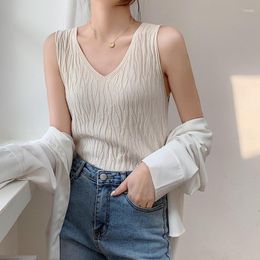 Women's Tanks Women Solid Sexy V Neck Sleeveless Knitted Tank Tops Korean Fashion Summer Casual Sweet Base Female T Shirt Slim Clothes