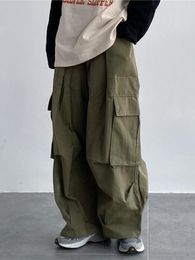 Women's Pants Capris HOUZHOU Japanese Streetwear Green Cargo Pants Women Y2K Hippie Kpop Harajuku Oversize Wide Leg Trouser Female Pockets Sweatpants 230301