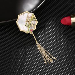 Brooches Novelty Designer Bamboo Plant For Women Pearl Shell Tassel Pins Luxury Jewelry Wedding Bridal Dress Suit Accessories