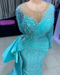 2023 Arabic Aso Ebi Mermaid Luxurious Prom Dresses Crystals Beaded Pearls Evening Formal Party Second Reception Birthday Engagement Gowns Dress ZJ803