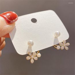 Stud Earrings Huitan Fresh Style Simulated Pear For Women Gold Color Flower Shaped Aesthetic Elegant Lady Trend Jewelry