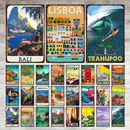 Bali Lisboa Luca City Landscape Tin Sign Poster Landscape Vintage Metal Plate Wall Decor Tin Signs Iron Poster Plaque Man Cave Bar Club Art Decoration Size 30X20CM w01