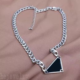 Romantic mens luxury silver plated Necklaces designers letters pattern modern enamel triangle tag cuban link chains pendant jewler358f