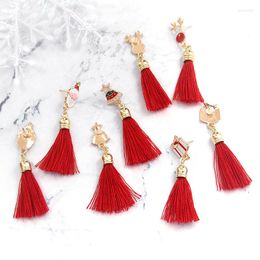 Dangle Earrings Red Long Tassel Christmas Series Inlaid Rhinestone Santa Claus Gift Elk Bell Earring