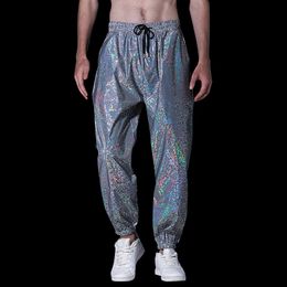 Women's Pants Capris Mens Rainbow Lines Reflective Jogger Sweapants Harajuku Hip Hop Dance Fluorescent Pants Streetwear Night Sport Casual Trousers 230301
