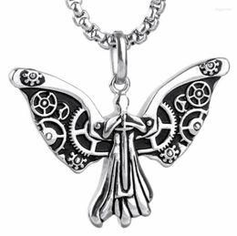 Pendant Necklaces Retro Gothic Angel Wing Steampunk Gear Men's And Women's Wild Necklace Jewellery