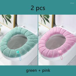 Toilet Seat Covers Solid Colour Home Mat Four Seasons Universal High Elasticity Cover Washable Thick Plush With Handle Ring