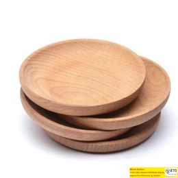 Round Wooden Plate Dish Dessert Biscuits Plate Dish Fruits Platter Dish Tea Server Tray Wood Cup Holder Bowl Pad Tableware Mat