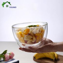 Plates 300/500ml Clear Double Layer Glass Bowl Heat-resistant Fruit Salad Kitchen Glassware For Soup Cereal Dessert Bowls