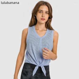 Active Shirts LULUBANANA OCEAN Jacquard Sport Gym Running Vest Women Lightweight Front Tie Workout Yoga Tank Tops Fitness Sleeveless