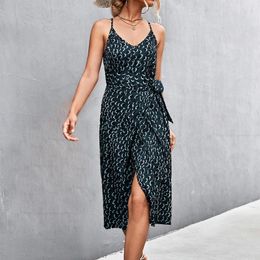 Casual Dresses Hight Split Sexy Dress Spaghetti Strap V-Neck Women Summer Backless Holiday Ladies Party