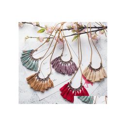 car dvr Pendant Necklaces Vintage Cotton Line Ear Tassel Necklace Female Fashion Charm Jewellery Drop Delivery Pendants Dhcmz