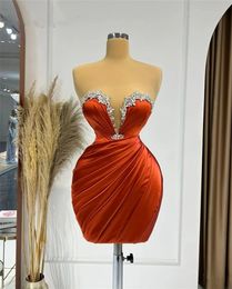 New Arrival Orange Satin Dubai Prom Dresses 2023 Sweetheart Crystals Sexy Homecoming Cocktail Party Gowns Robe De Bal