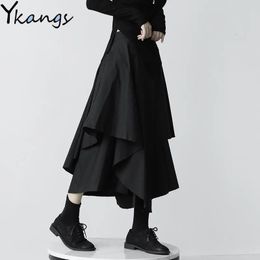 Skirts Japanese Gothic Irregular High-Waist Pleated Skirt Women Black Harajuku Punk Cargo Skirt Summer Vintage Clothing Long Saia 230301