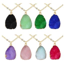 car dvr Pendant Necklaces Simple Druzy Drusy Waterdrop Women Resin Handmade Gold Chains For Female Christmas Party Birthday Gift Drop Delive Dhlcs
