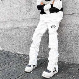 Men's Jeans 2022 New Arrivals White Chic Hip Hop Men Straight Jeans Pants Luxury Ankle Zipper High Street Korean Casual Loose Denim Trousers Z0301