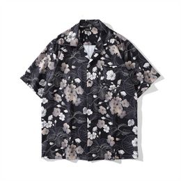 Men's Casual Shirts Dark Black Floral Full Printed Hawaiian Shirts Summer Vintage Men's Shirt Male Top Z0224
