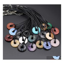 car dvr Pendant Necklaces 25Mm Safty Lucky Buckle Shape Reiki Healing Crystal Energy Circle Stone Quartz Charms Fashion Women Men Jewellery Dr Dhupp