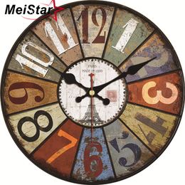 Wall Clocks Vintage Large Abstract Design Clock Silent Colorful Arab Numerals Cafe Kitchen Wall Clocks Watches Home Decor 230301