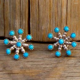 Серьги -грибы этнический серебряный цвет металлический снежинка для женщин винтаж круглые инкрустации синего камня украшения