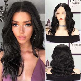 Fashion women's front lace wig, black long curly wig, large wave wig, chemical Fibre high temperature silk full head cover 230301