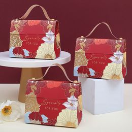 Gift Wrap Wedding Candy Box Flower Favours Treat Boxes with Handle Sweets Wrapping Pouch for Wedding Engagement Party Supplies 10X11.5X6cm 230301