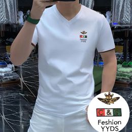 002023 V-neck Men's T-Shirts new summer short-sleeved T-shirt men's sequin embroidery T-shirt spot fitted top Tees & Polos