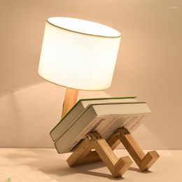 Table Lamps Wood Robot Shape Folding Creative European Fashion Study Bedroom Bedside Linen Lamp Shade Desk Light WJ10