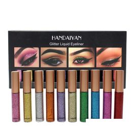 Eyeliner Handaiyan Glitter Liquid Set Coloured Eyeliners Sets Waterproof Sequins Pearl Shiny Makeup Eye Liner Drop Delivery Health Be Dhmos