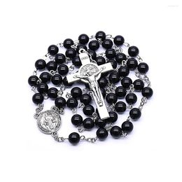 Pendant Necklaces Gothic Fashion Accessories Black Resin Beads Cross Sweater Chain Rosary Necklace Catholic Christian Religious Jewellery