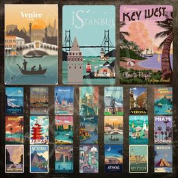 Vintage Travel Metal Tin Sign City Landscape Poster Metal Plaque Decor Tin Sign Plate Wall Art Stickers Iron Painting for Home Decor Man Cave Decor Size 30X20CM w01