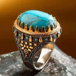 Cluster Rings Vintage Antique Natural Stone Ring Fashion Jewelry Gift Blue Turquoises Resin Finger For Women Wedding Anniversary