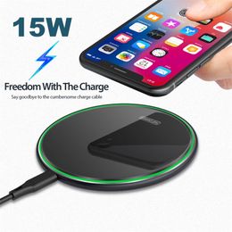 LED light 15w Wireless Charger For Mobile Phone Round Mirror Surface Fast Charge for samsung S23 S22 iphone 14 13 pro max Charge Pad dock station Retail Box