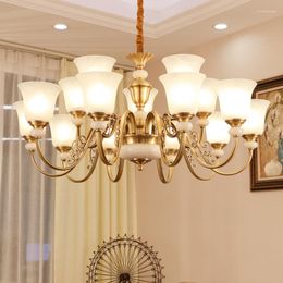 Chandeliers High-grade Nordic Style Chandelier Lighting Classical Led Pure Copper Ceiling Bedroom Living Room Jade Pendant Lamp