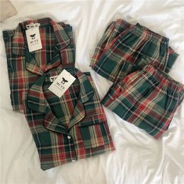 Women's Sleepwear Green Christmas Pajamas Couple Pajama Set Simple Plaid Sleepwear Cotton Autumn Winter Women Pyjamas Suit Long Sleeve Loungewear 230301