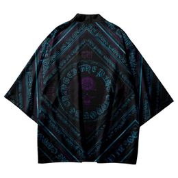 Ethnic Clothing Men Black Print Cardigan And Pant Streetwear Yukata Haori Kimono Shirt Traditional Japanese Samurai ClothingEthnic
