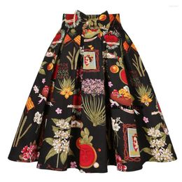 Skirts Vintage Skirt 50s 60s SS0012 Retro High Waist Skater Floral Printed Pin Up Rockabilly Women's Clothing For Party 2023