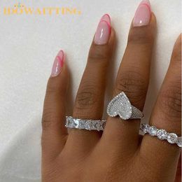 Cluster Rings Sparking Bling Full Cubic Zircon Silver Colour Ring Iced Out Micro Pave 5A Cz Heart Shaped Engagement Women Girlfriend Jewellery G230228
