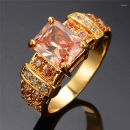 Wedding Rings Luxury Female Champagne Crystal Zircon Ring Fashion Gold Colour Unique Style Promise Engagement For Women