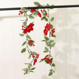 Decorative Flowers 2M Christmas Flower Garland Artificial Red Berries Holly Leaves Rattan Xmas Tree Ornaments Po Props Party Gifts Supplies