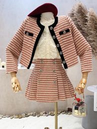 Work Dresses Autumn Winter 2023 Small Fragrance Tweed 2 Piece Set Women Short Jacket Coat Pleated Skirt Suits Vintage Two Outfits