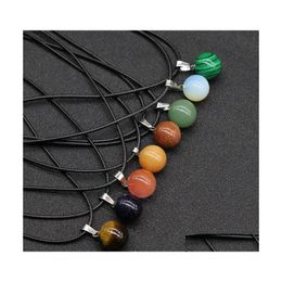 car dvr Pendant Necklaces Round Ball Stone Crystal Quartz Opal Necklace Leather Chains For Men Women Fashion Jewelry Drop Delivery Pendants Dhxf8