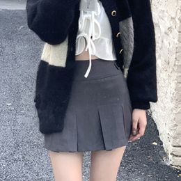 HOUZHOU Korean Fashion Grey Pleated Skirt Women Vintage Cute High Waist Sexy Mini Skirts Kawaii Preppy Style Summer Streetwear 230301