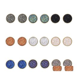 car dvr Stud Women Druzy Drusy Earrings Gold Plated Mini Green Blue Resin Earring Christmas Gift Drop Delivery Jewelry Dhsqv