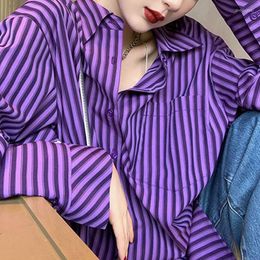 Women's Blouses Women's Fashion Vintage Striped Long Sleeve Shirt Female Clothing All-match Casual Buttons Turn-down Collar Loose Blouse